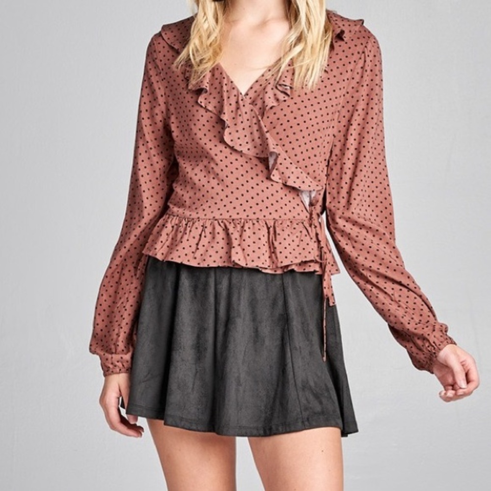 Active USA Polkadot Red Long Sleeve Top